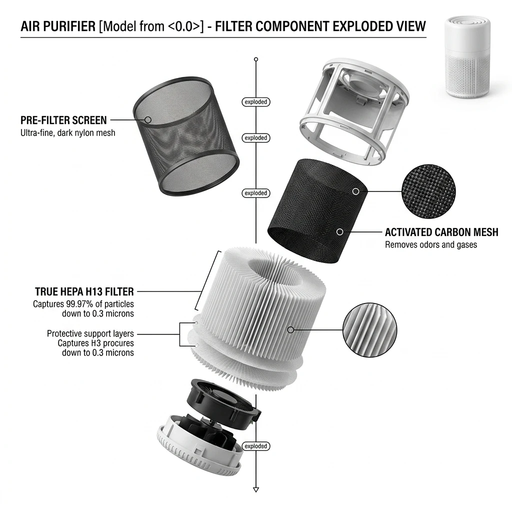 Coolizi Pure Air Pro exploded filter view